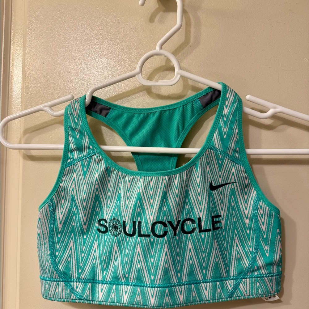 SoulCycle x Nike Teal Sports Bra, Size Small Geometric Pattern
